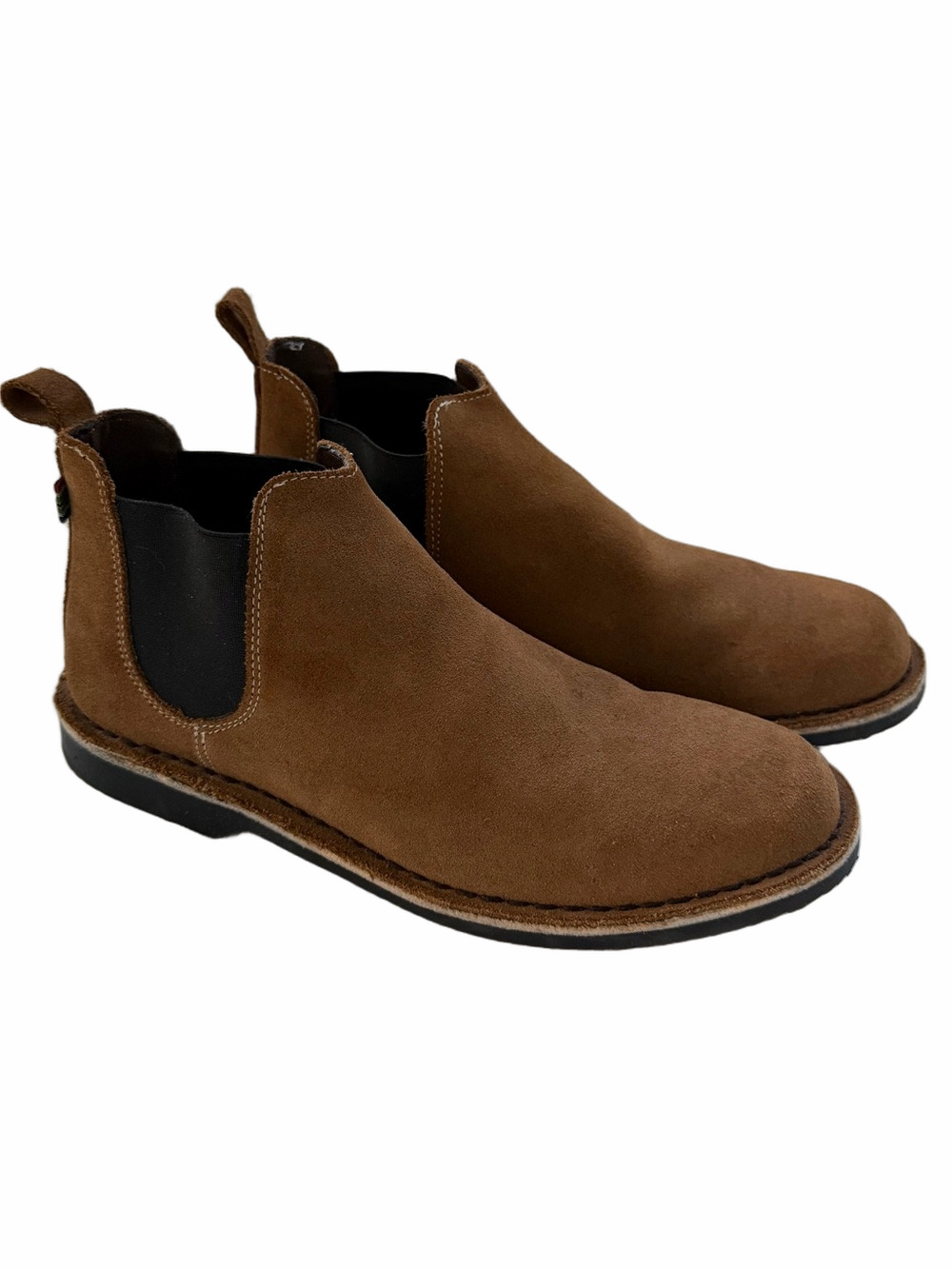 Veldskoen Chelsea Boot Unisex Womens Size 12 Brown Suede Black Side Panels EUC